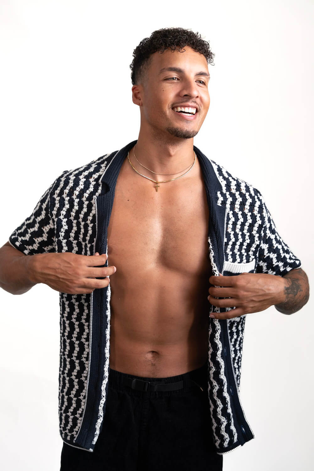 Navy Blue Crochet Shirt