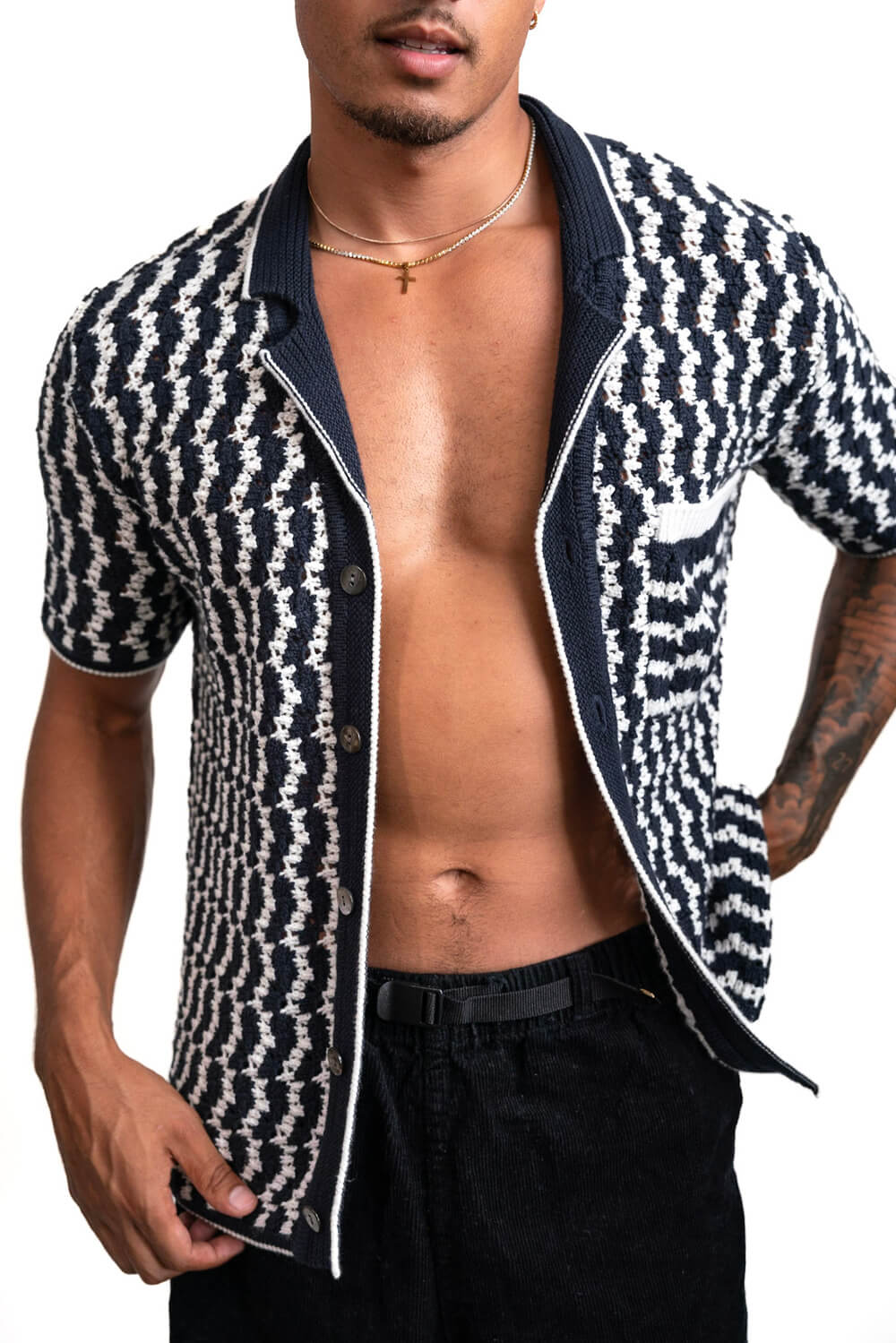Navy Blue Crochet Shirt