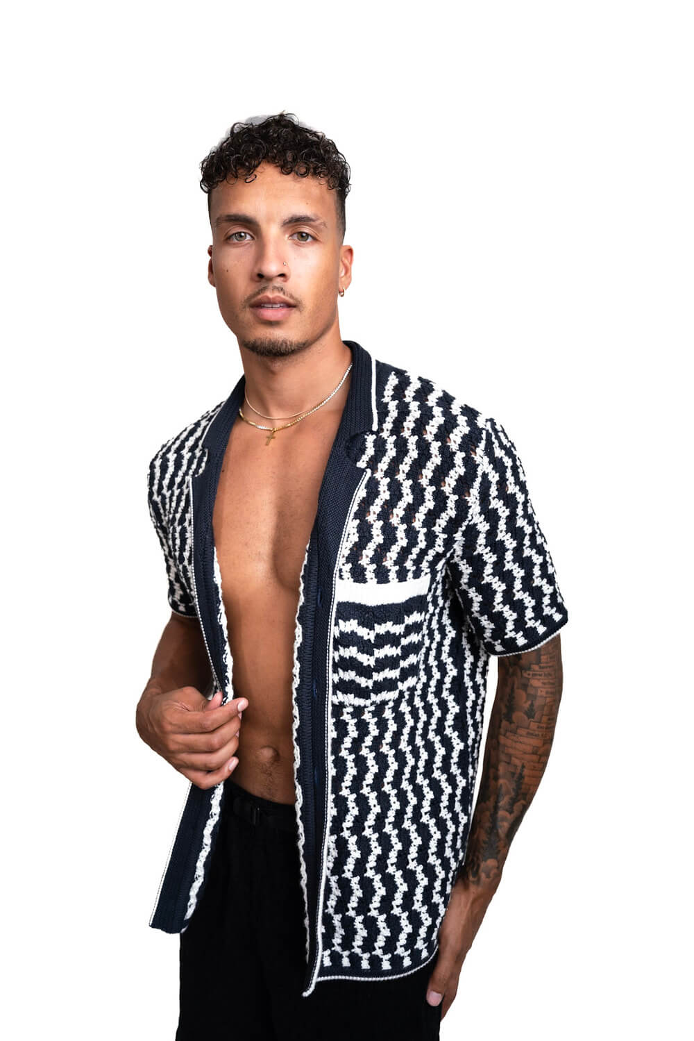Navy Blue Crochet Shirt