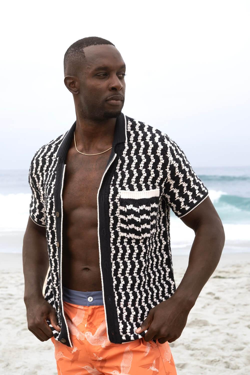 Navy Blue Crochet Shirt