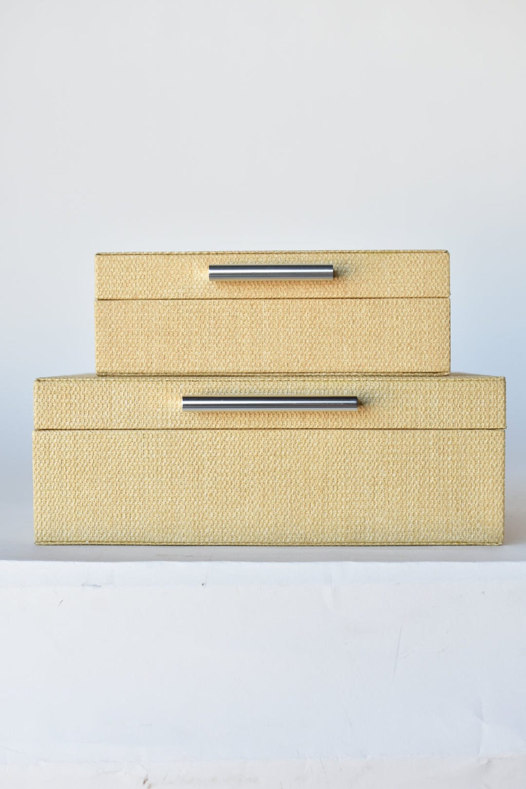 Natural Grasscloth Box w/Silver Detail