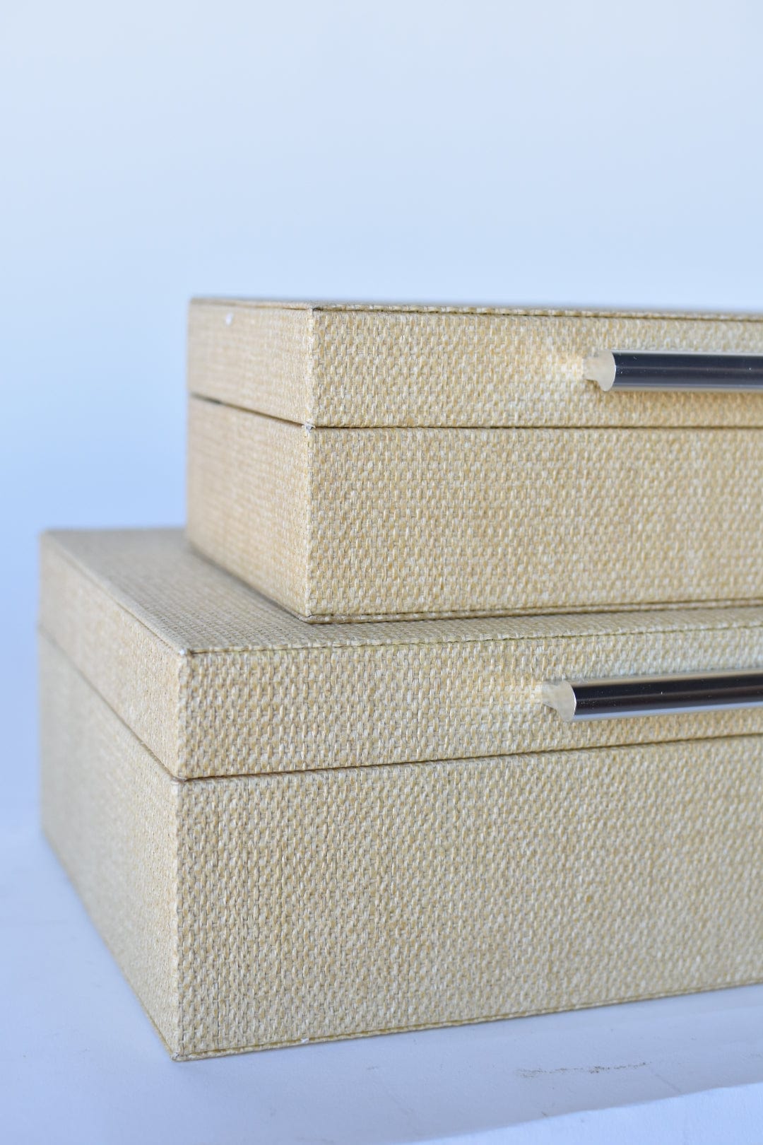 Natural Grasscloth Box w/Silver Detail