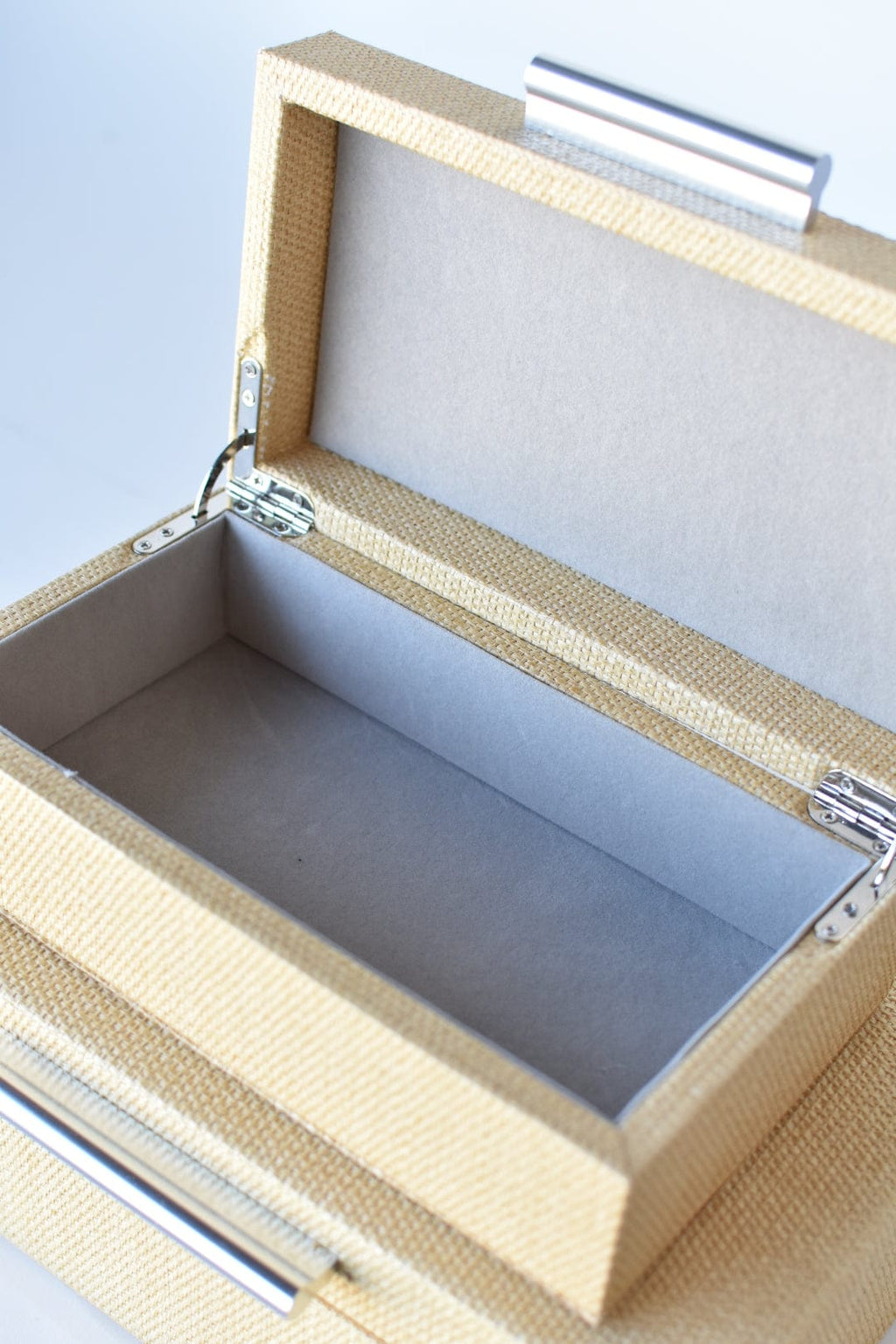 Natural Grasscloth Box w/Silver Detail