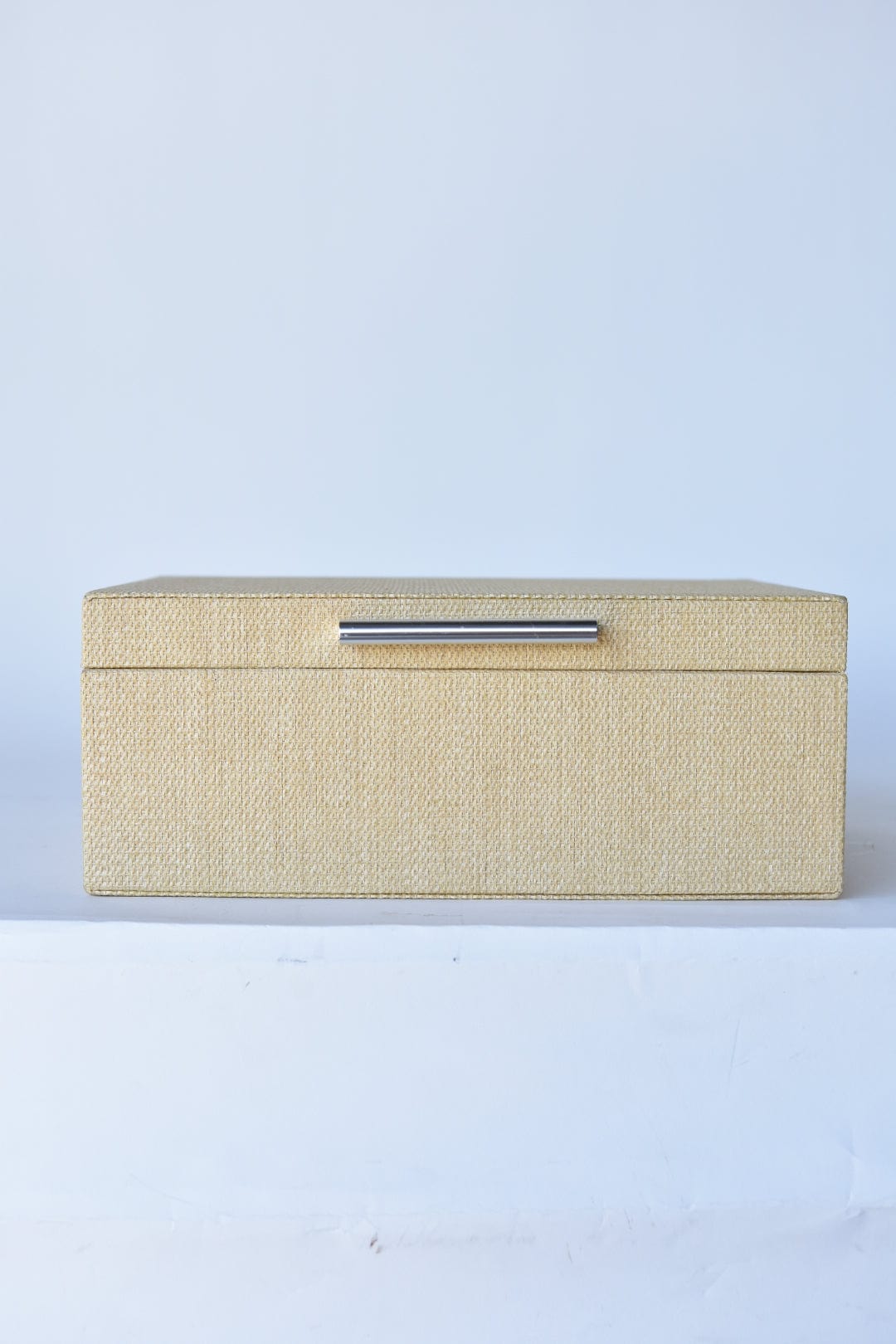 Natural Grasscloth Box w/Silver Detail