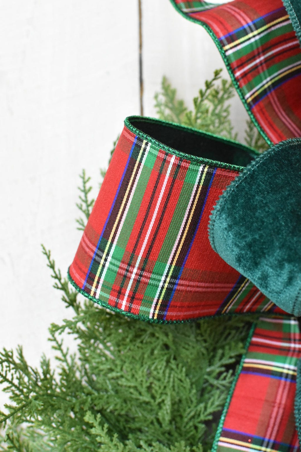 Red Tartan w/Dark Green Velvet Bow