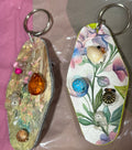 2 Handcrafted Retro Motel Key Rings with Beads & Decoupage