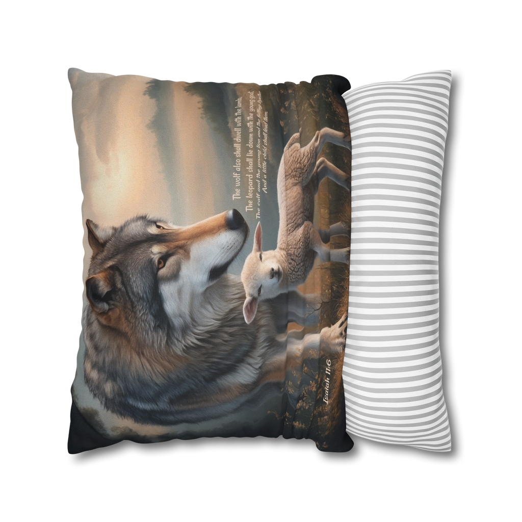 Wolf and Sheep Bible Verse Spun Polyester Square Pillowcase (multiple sizes)