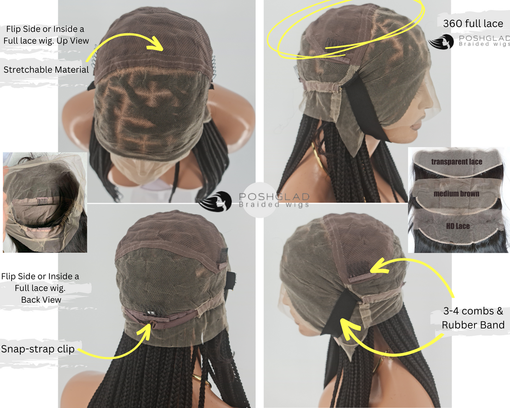 Knotless Braid Wig, Swiss Full Lace, Color 1, Glueless, Small Knots - Patsy