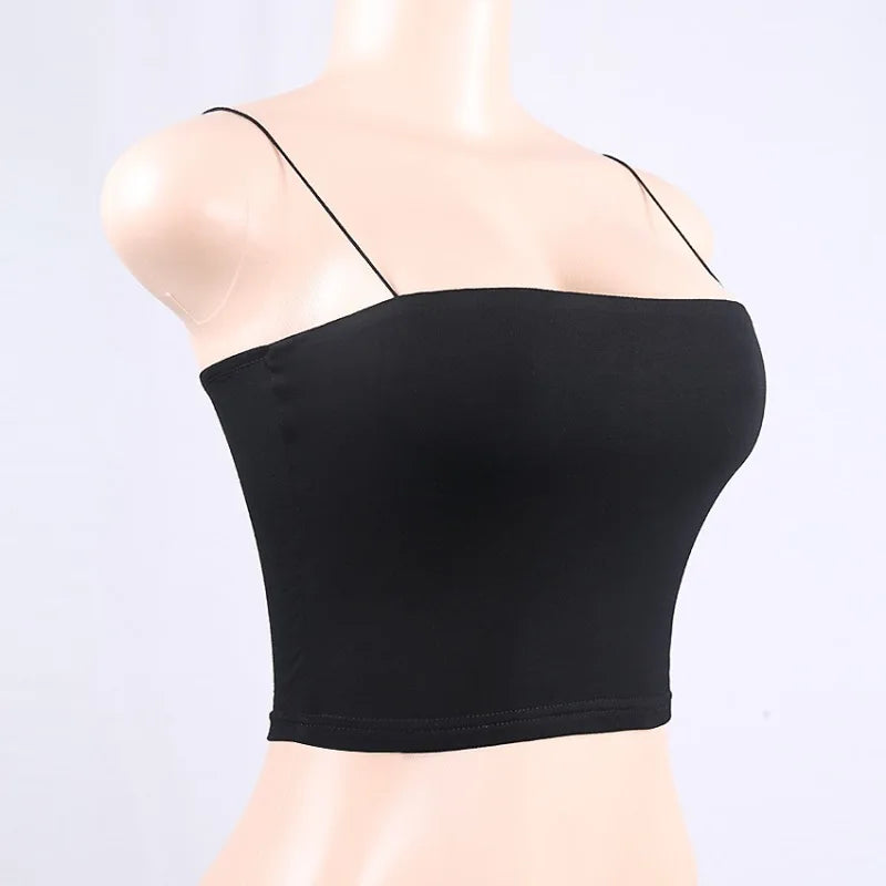 Women Spaghetti Strap Crop Top Sexy Bodycon Sleeveless Cami Tube Top