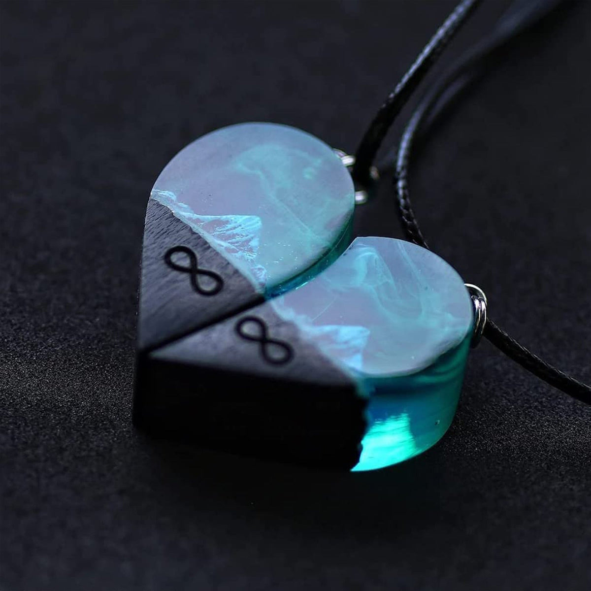 Epoxy Resin Necklace Wooden Pendant Mountains Heart Pendants Paired