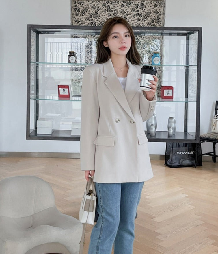 Oversized Women Jacket Loose Double Breasted Female Suit Coats Elegant