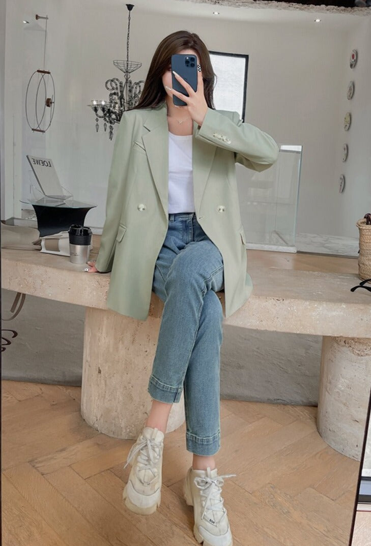 Oversized Women Jacket Loose Double Breasted Female Suit Coats Elegant
