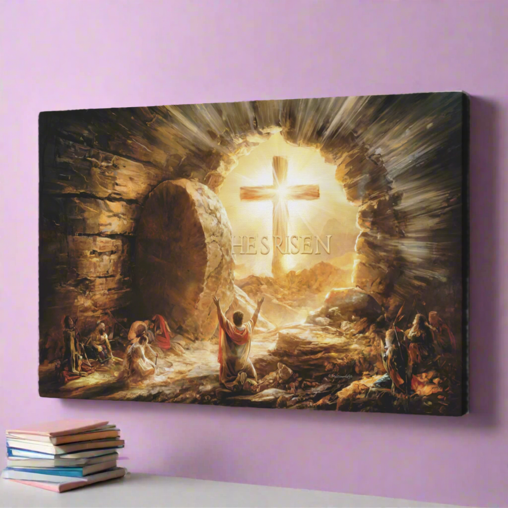 He Is Risen - Gallery Wrapped Canvas - Jesus Resurrection, Christian Easter Wall Art