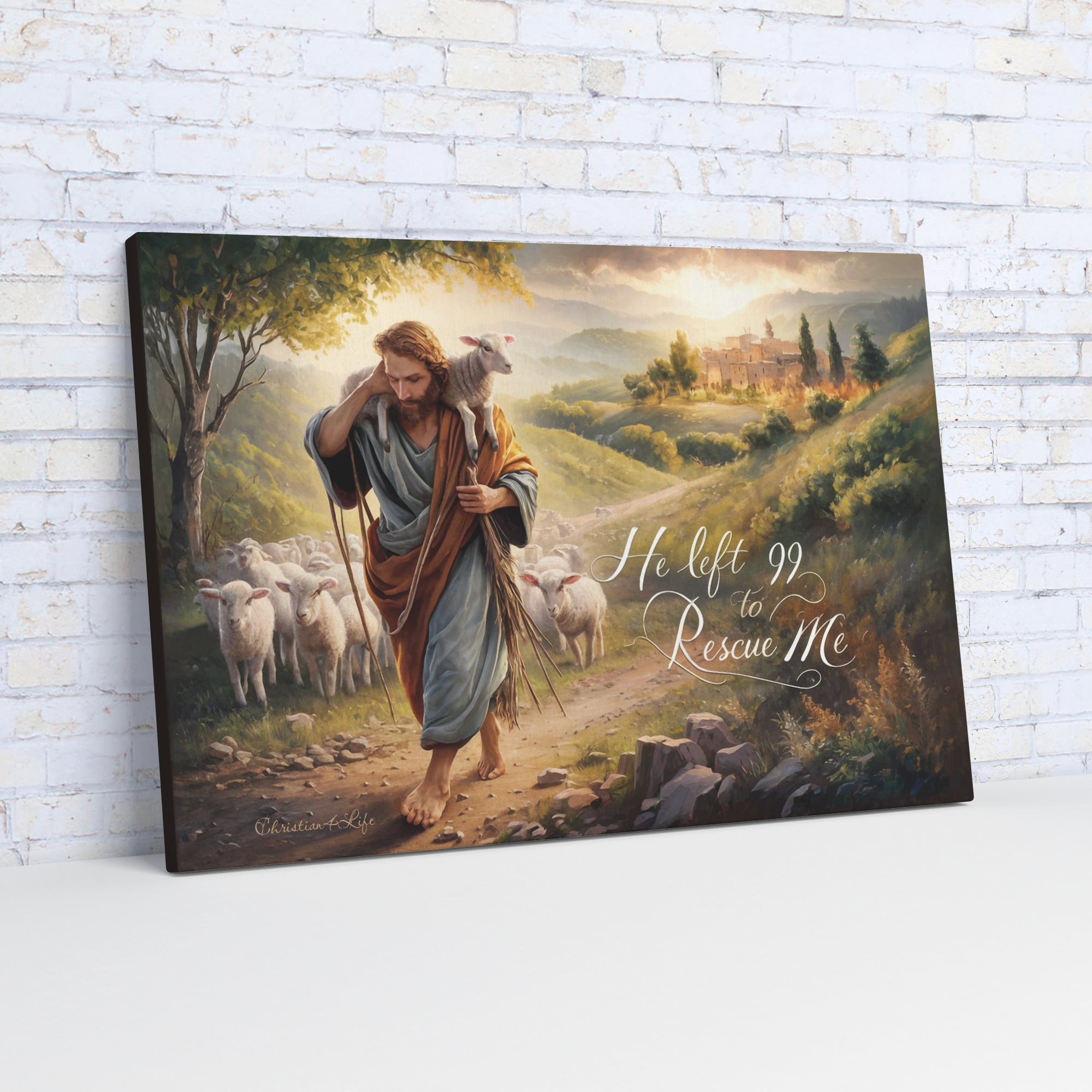 "He Left 99 To Rescue Me" Gallery Wrapped Christian Wall Art Canvas