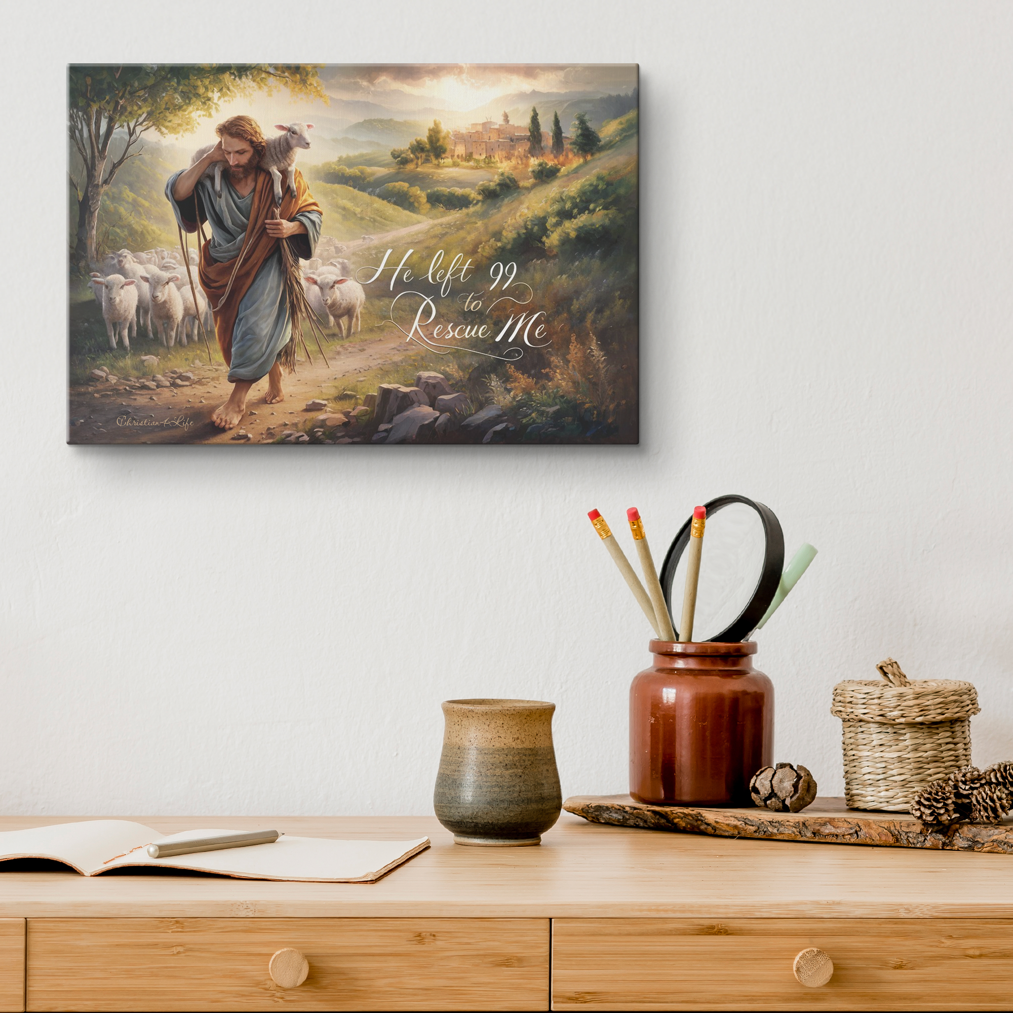 "He Left 99 To Rescue Me" Gallery Wrapped Christian Wall Art Canvas
