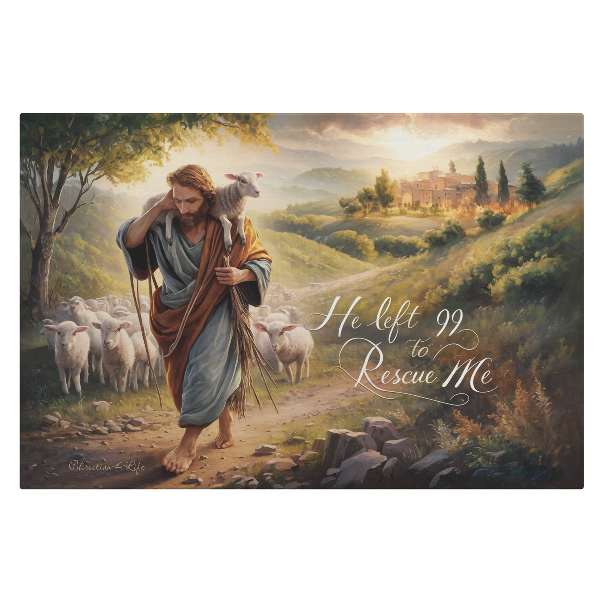 "He Left 99 To Rescue Me" Gallery Wrapped Christian Wall Art Canvas