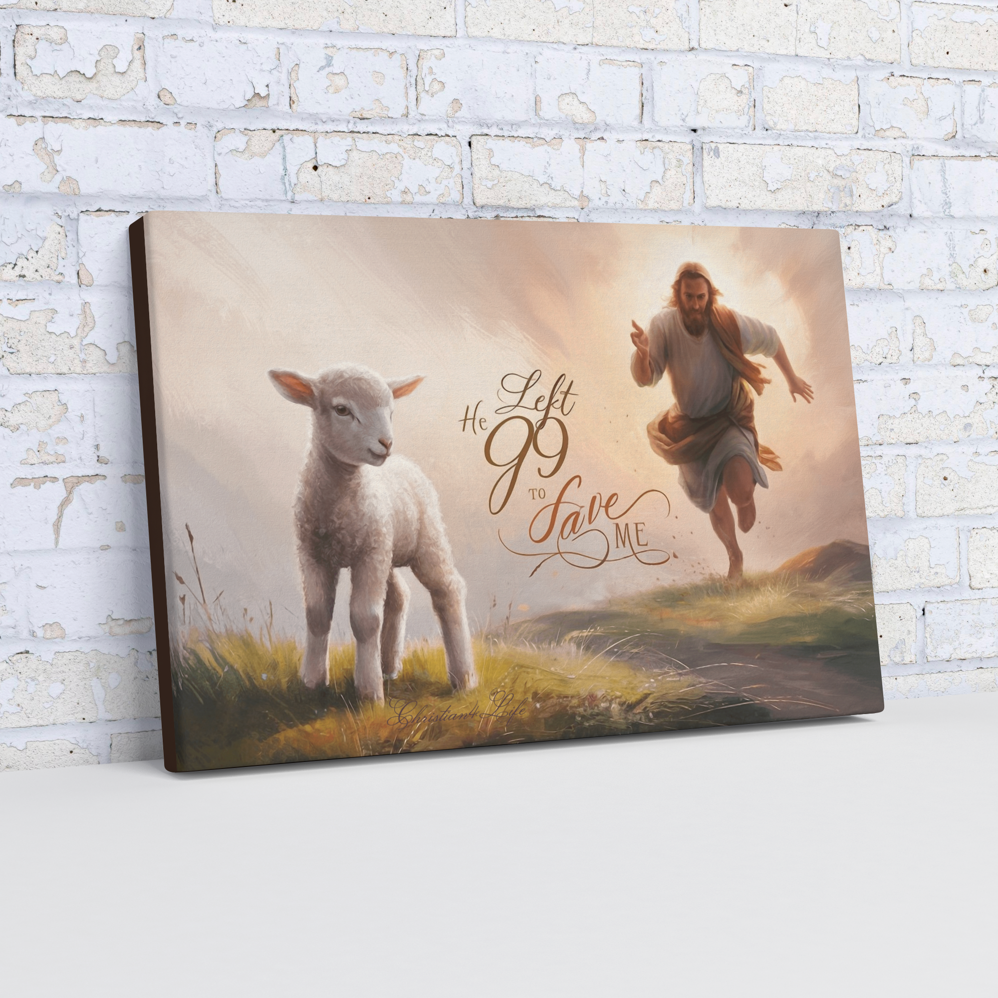 "He Left 99 to Save Me" Oil Style Gallery Wrapped Christian Wall Art Canvas (3:2)