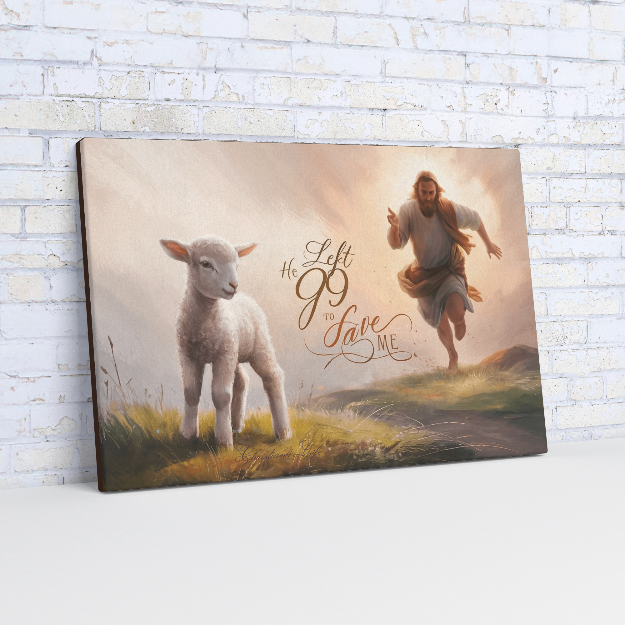 "He Left 99 to Save Me" Oil Style Gallery Wrapped Christian Wall Art Canvas (3:2)