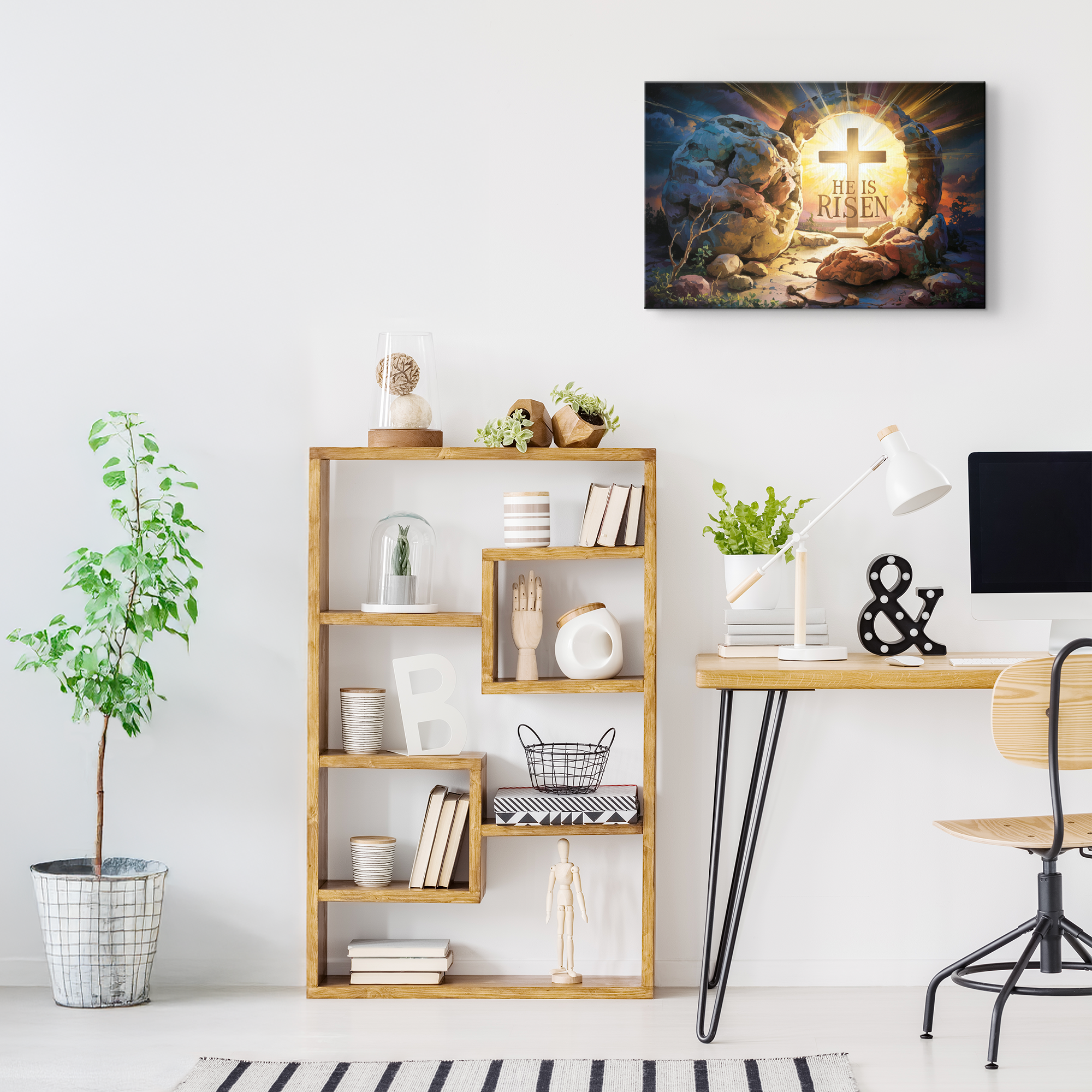 "He is Risen" - Open Tomb and Cross, Christian Gallery Wrapped Canvas, Easter Wall Art Print