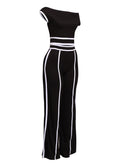 Off Shoulder Short Sleeve Top with Wide Leg Pants