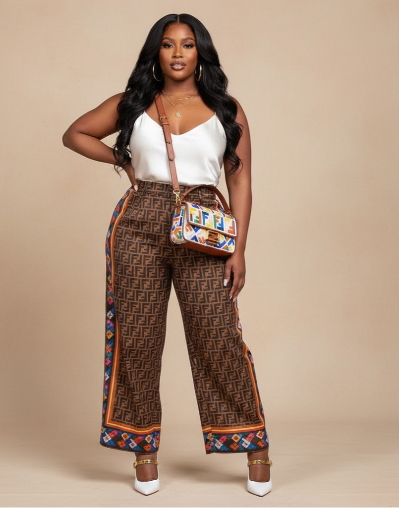 Roma Geometric Embroidered Flap Bag | Convertible Canvas Shoulder Handbag