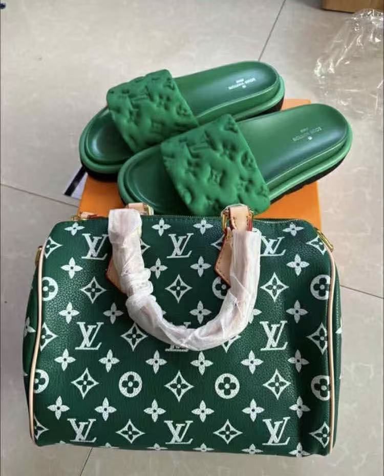 Green 2-Piece Set | Statement Slides & Matching Handbag
