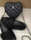 Black Heart Crossbody & Slides – 2-Piece Set