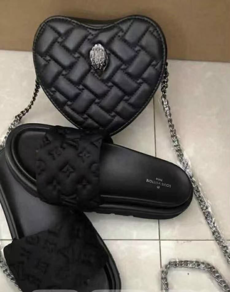 Black Heart Crossbody & Slides – 2-Piece Set