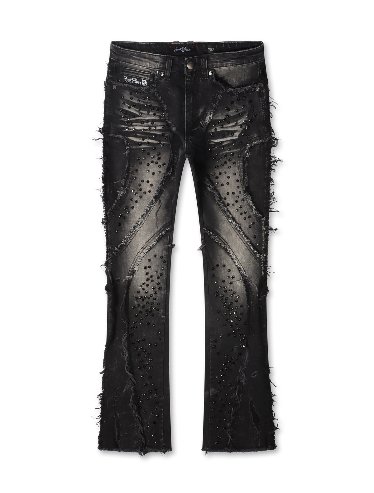Frost Originals Distressed Rhinestone Stacked Jeans - Black Wash