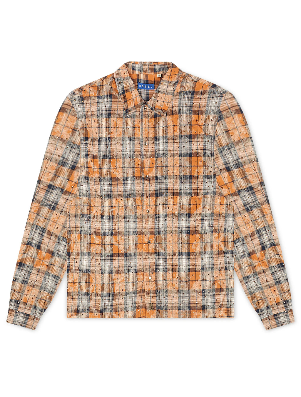 Rebel Denim Rhinestone Flannel - Orange