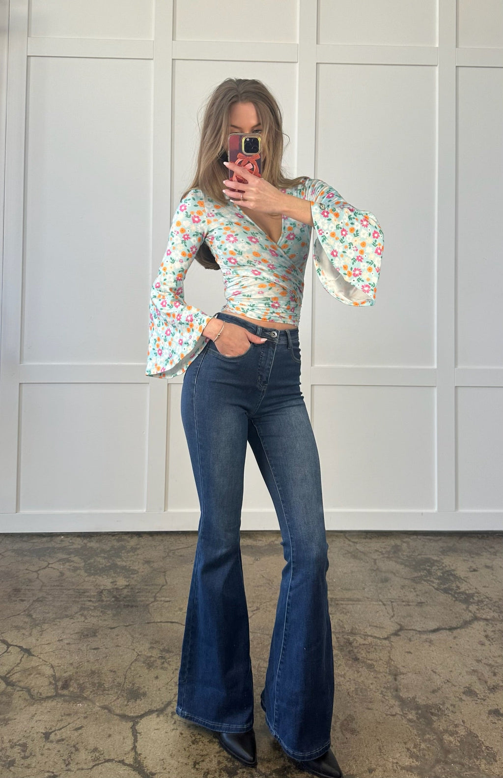 Fiona High Waisted Bell Bottom Flare Jeans - Medium Wash Denim