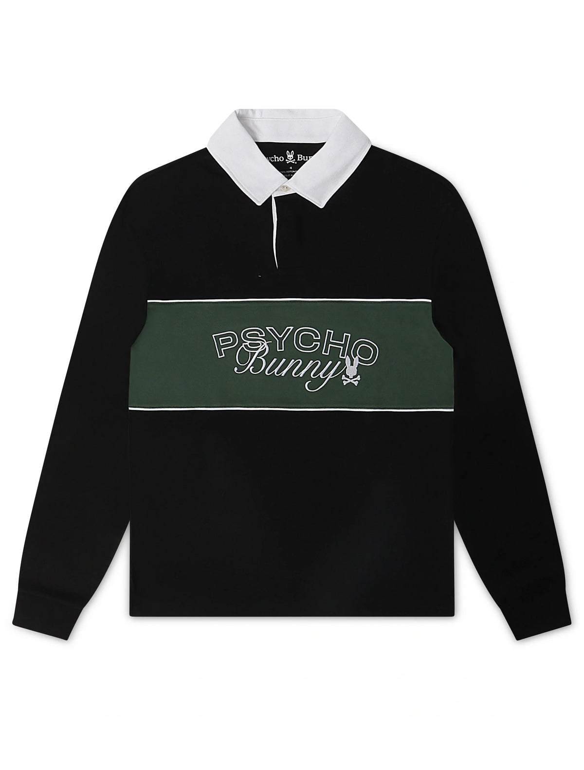 Psycho Bunny Mens Enzo Long Sleeve Rugby Tee - Black/Green