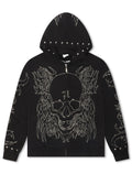 Revenge Tribal Skull Studded Zip-Up - Black/Silver