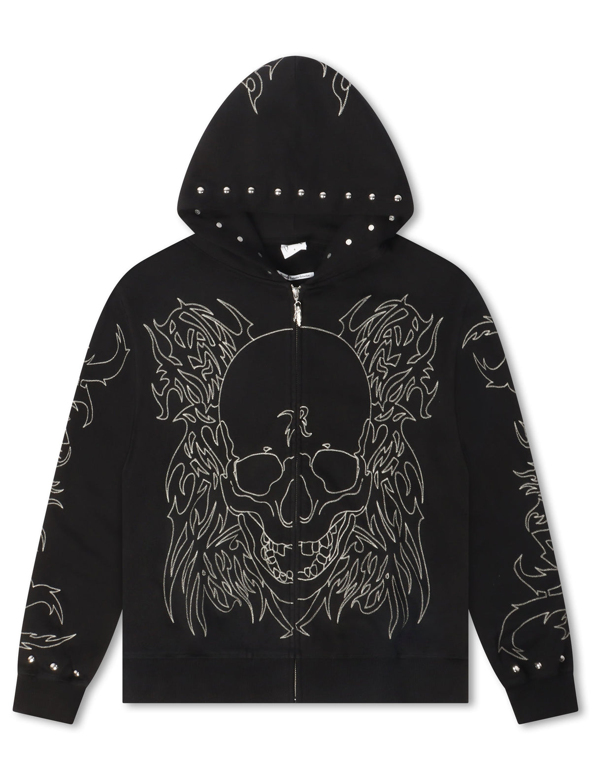 Revenge Tribal Skull Studded Zip-Up - Black/Silver