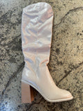 Stephanie Knee High Faux Leather Taupe Platform Heeled Boots