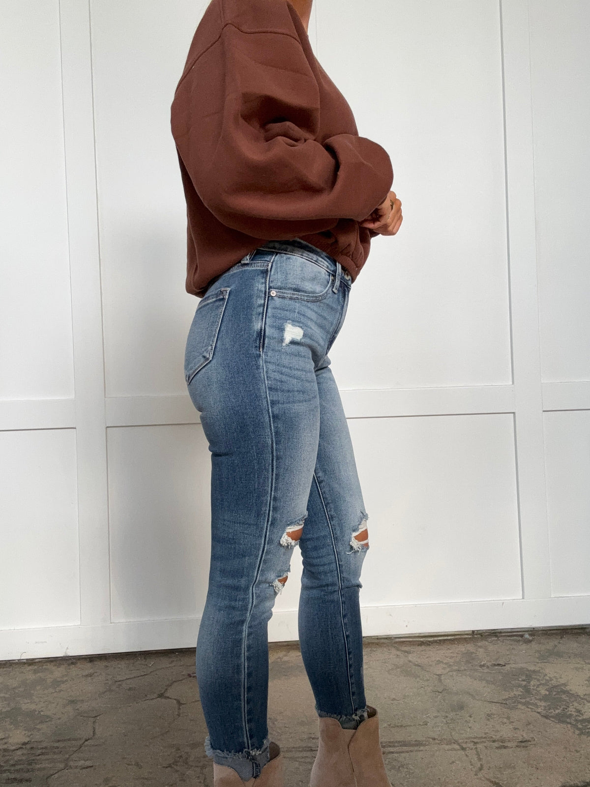 KanCan Medium Wash High Rise Fray Hem Ankle Skinny Jeans