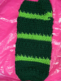 Plastic bag holder hand crocheted in green & lime green.