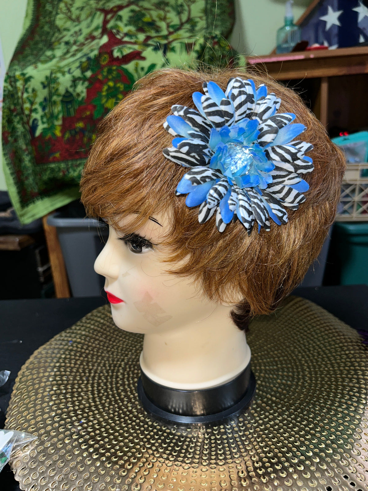 multicolored zebra print floral hair clips.