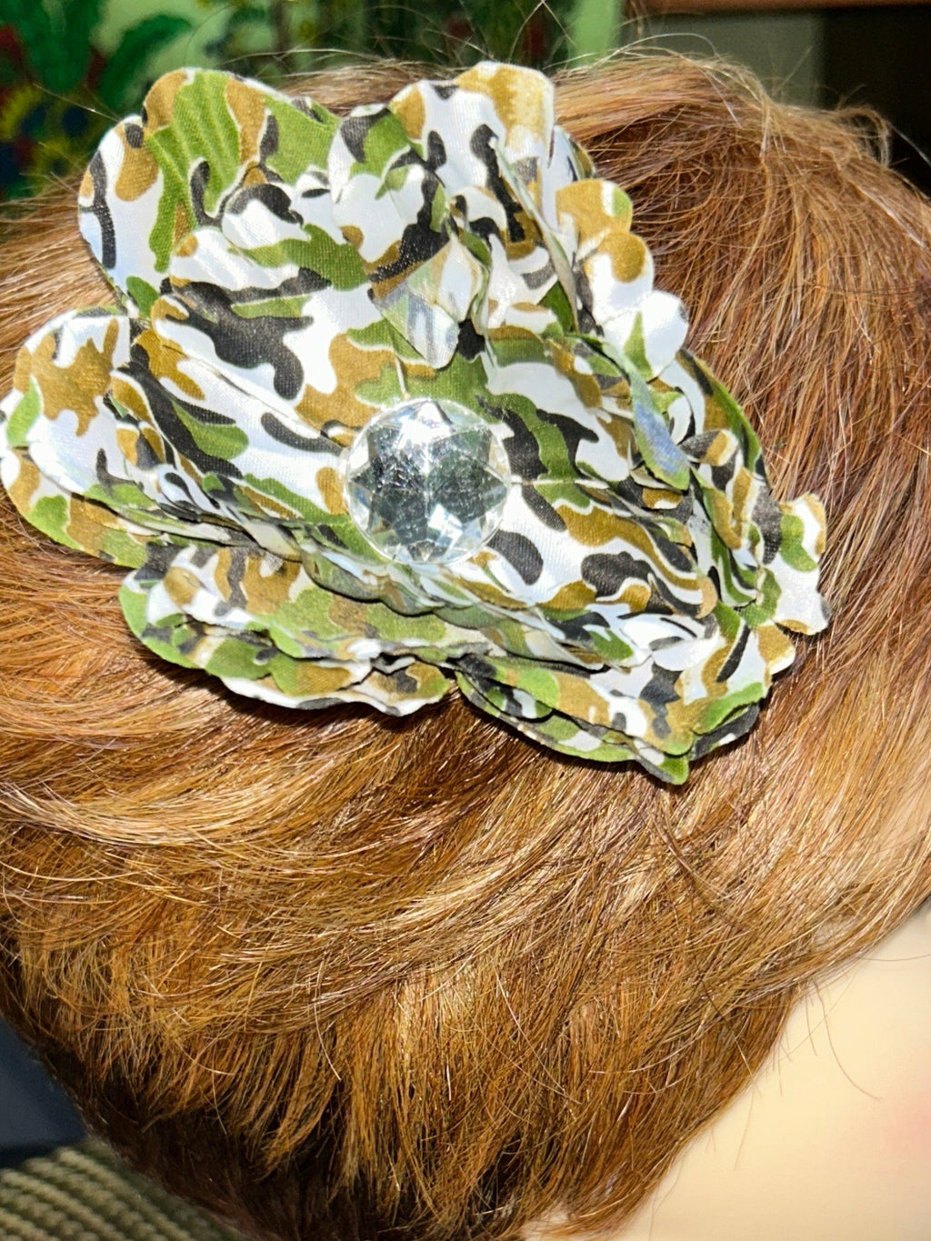 Multicolored zebra floral hair clips.