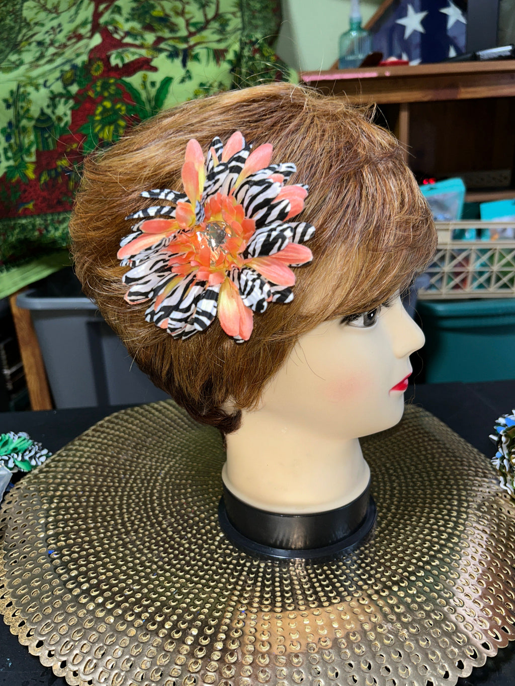 multicolored zebra print floral hair clips.