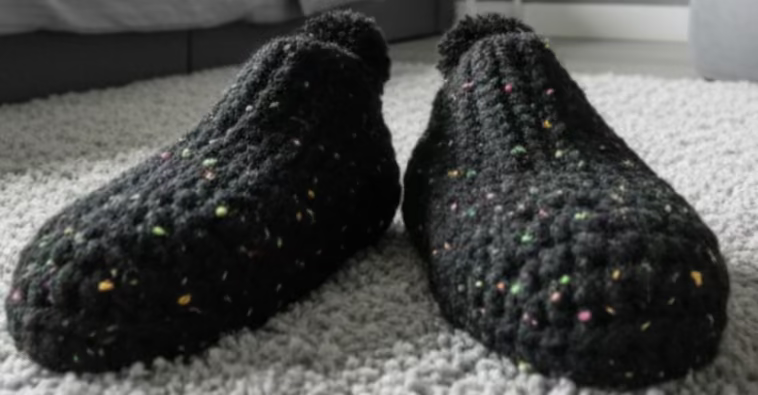 A Pair of Black Handmade Crocheted Booties Size Medium.