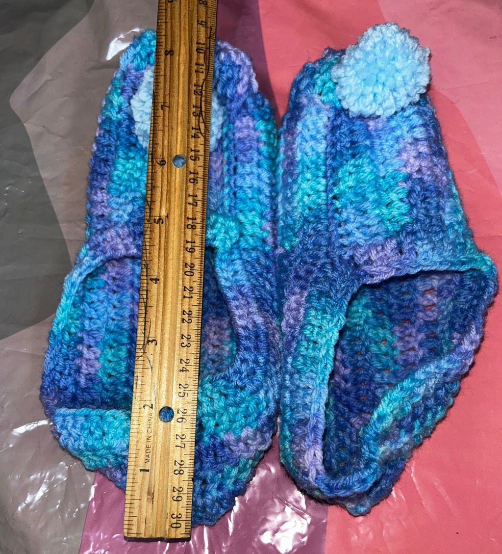 A Pair of Handmade Crocheted Slippers/Booties In Shades of Blue & Lavender