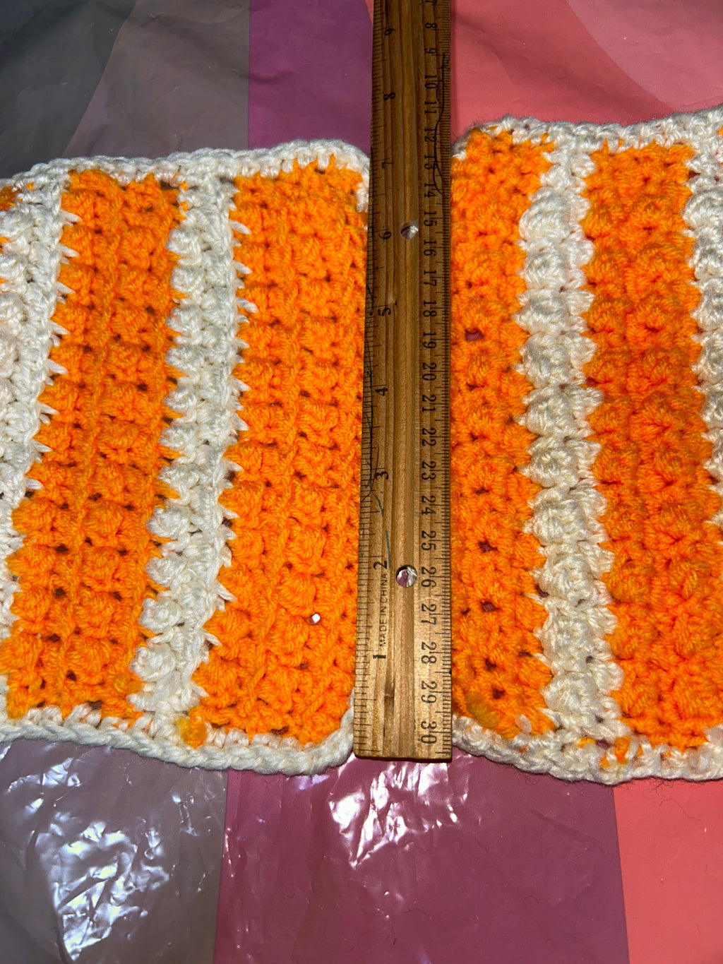 2 Handmade Crocheted Potholders in orange & white stripe.