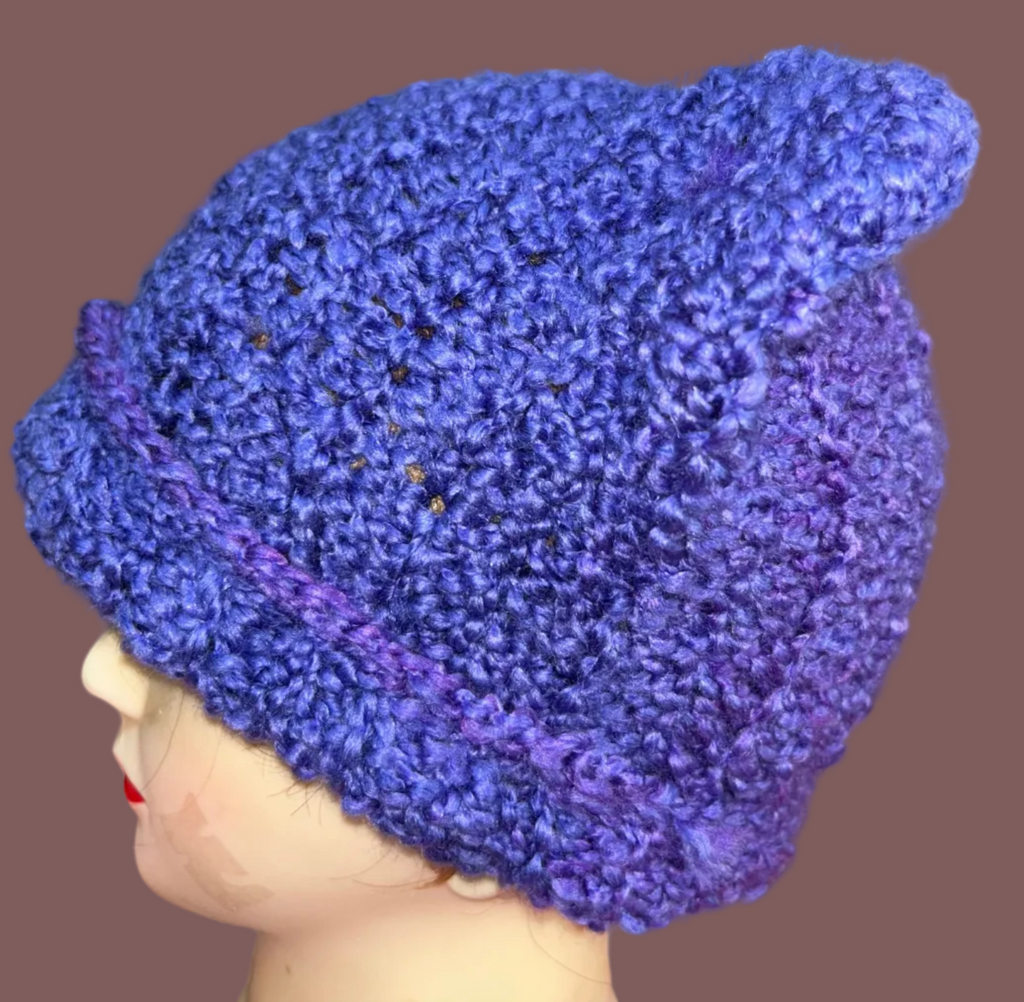 Handmade Crocheted Purple Cat Ear Bennie