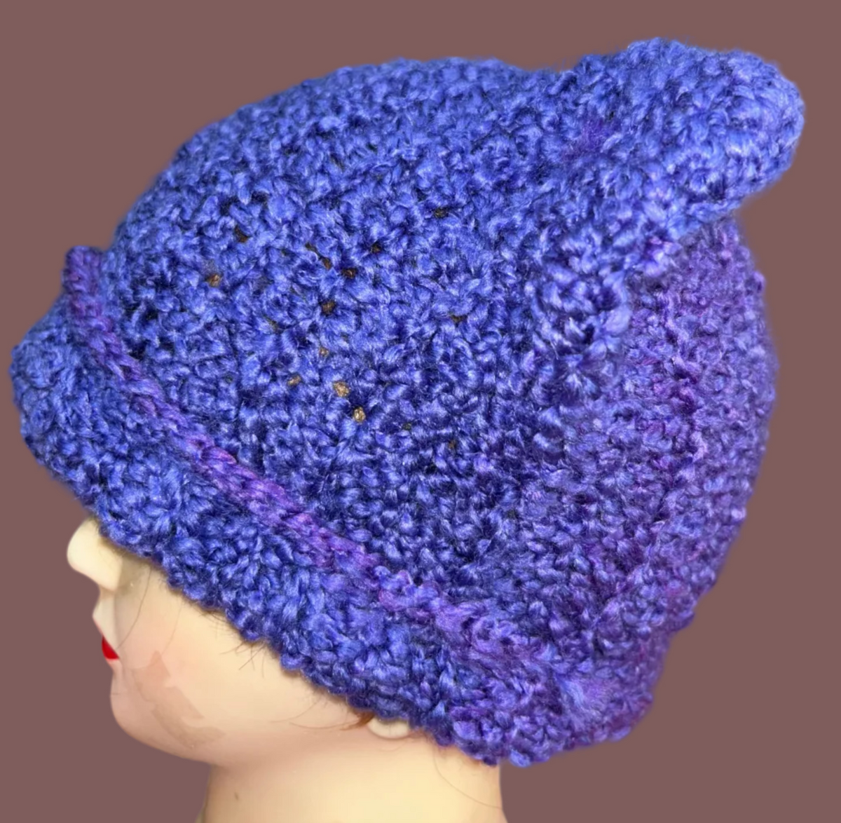 Handmade Crocheted Purple Cat Ear Bennie
