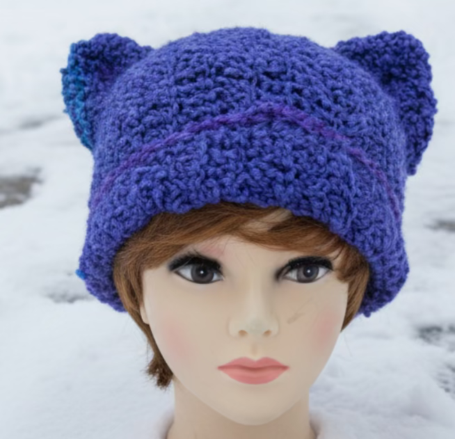 Handmade Crocheted Purple Cat Ear Bennie