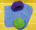 A Set of 2 Washcloths with 2 Scrubbies in Blue, Purple & Green.