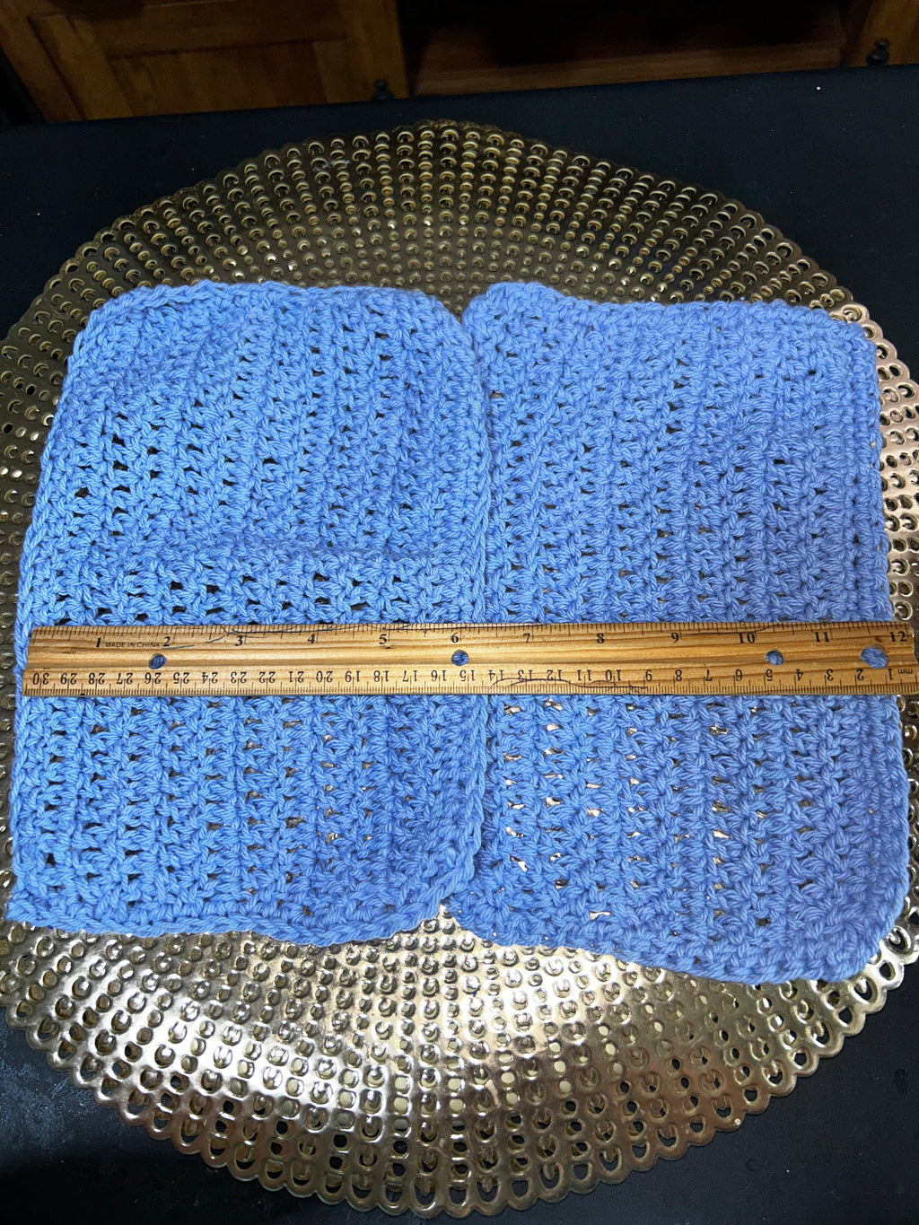 A Set of 2 Washcloths with 2 Scrubbies in Blue, Purple & Green.