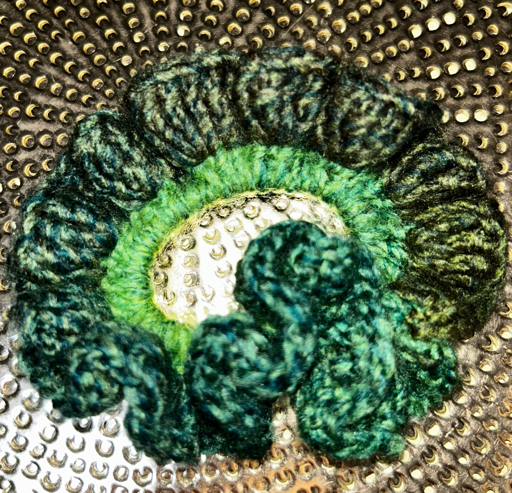 Handmade Crocheted Hair Scrunchies in Red, Blue & Green