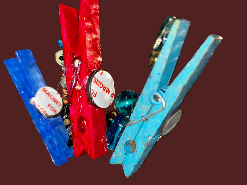 Magnetized colorful handcrafted clothes pins